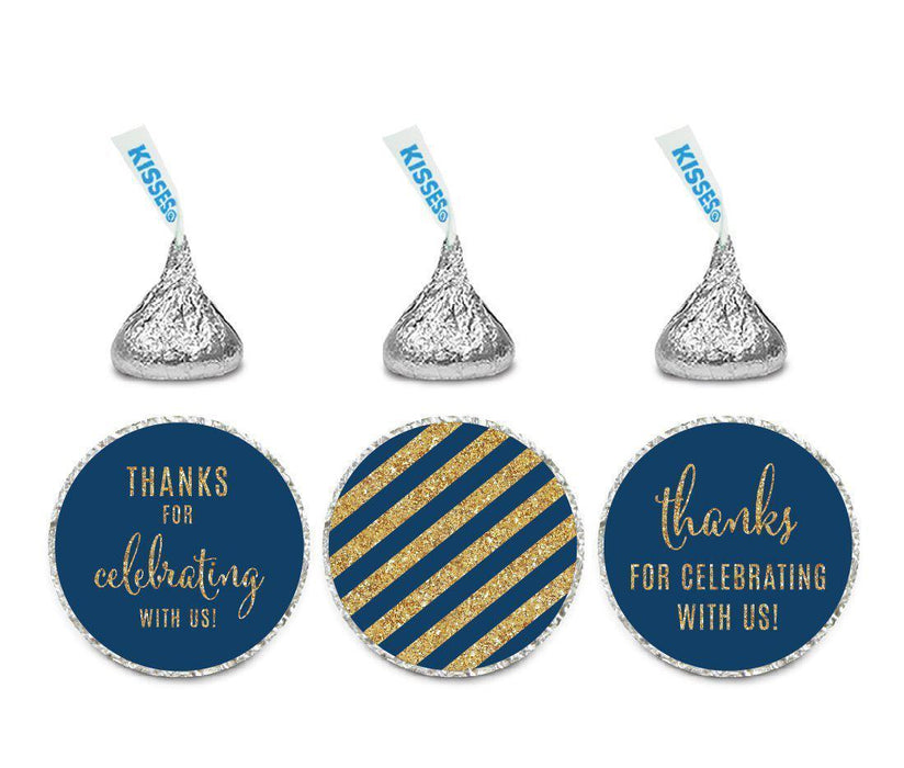 Gold Glitter Thanks Celebrating With Us Striped Hershey's Kisses Stickers-Set of 216-Andaz Press-Navy Blue-