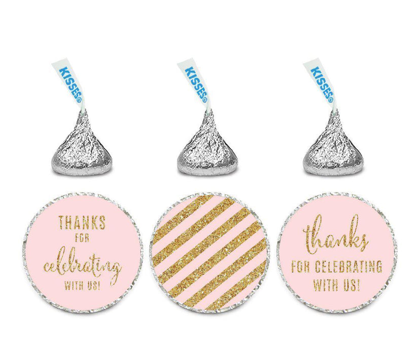 Gold Glitter Thanks Celebrating With Us Striped Hershey's Kisses Stickers-Set of 216-Andaz Press-Pink-