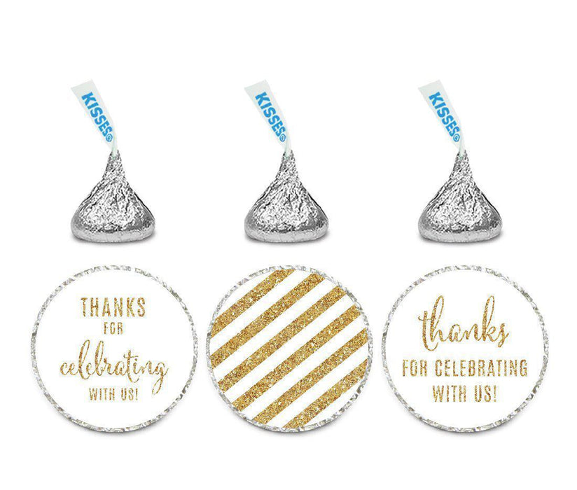 Gold Glitter Thanks Celebrating With Us Striped Hershey's Kisses Stickers-Set of 216-Andaz Press-White-