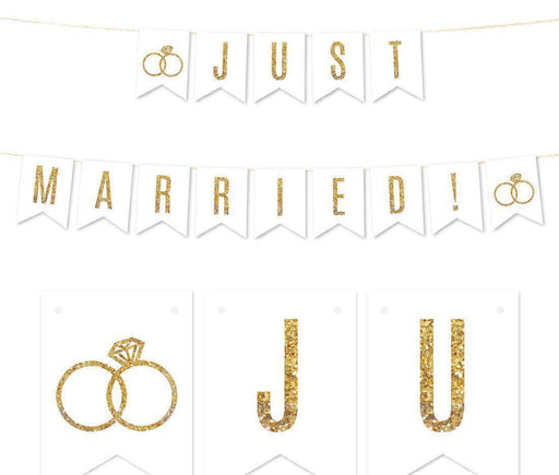Gold Glitter Wedding Pennant Party Banner-Set of 1-Andaz Press-Just Married-