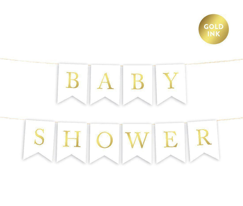 Gold Ink Baby Shower Hanging Pennant Party Banner-Set of 1-Andaz Press-Baby Shower-