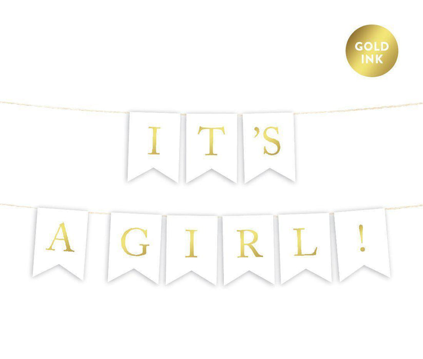 Gold Ink Baby Shower Hanging Pennant Party Banner-Set of 1-Andaz Press-It's A Girl!-