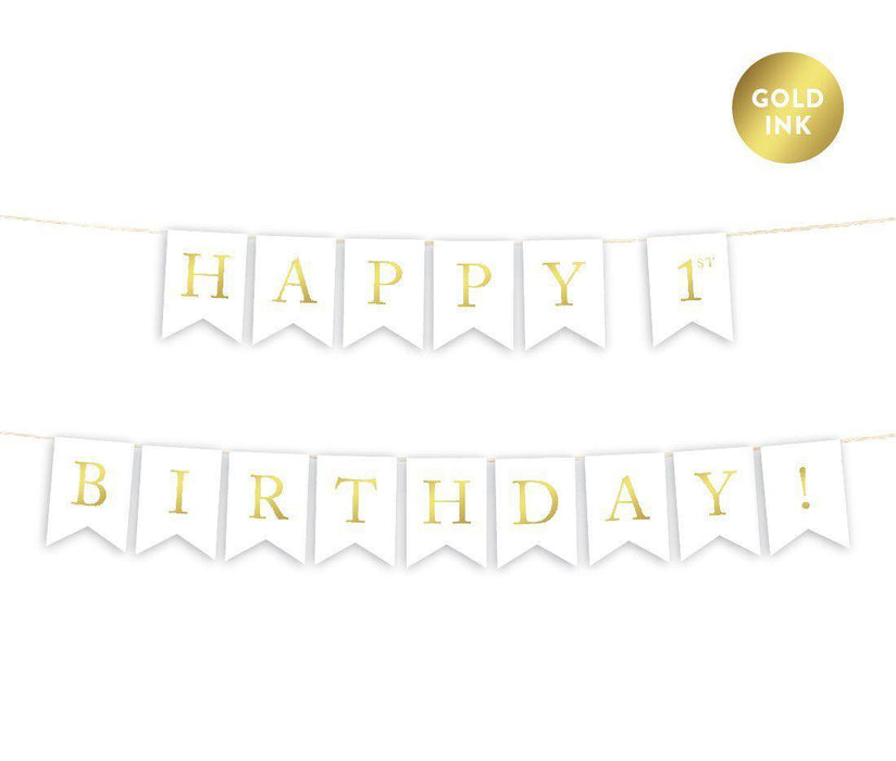 Gold Ink Pennant Party Banner-Set of 1-Andaz Press-Happy 1st Birthday!-