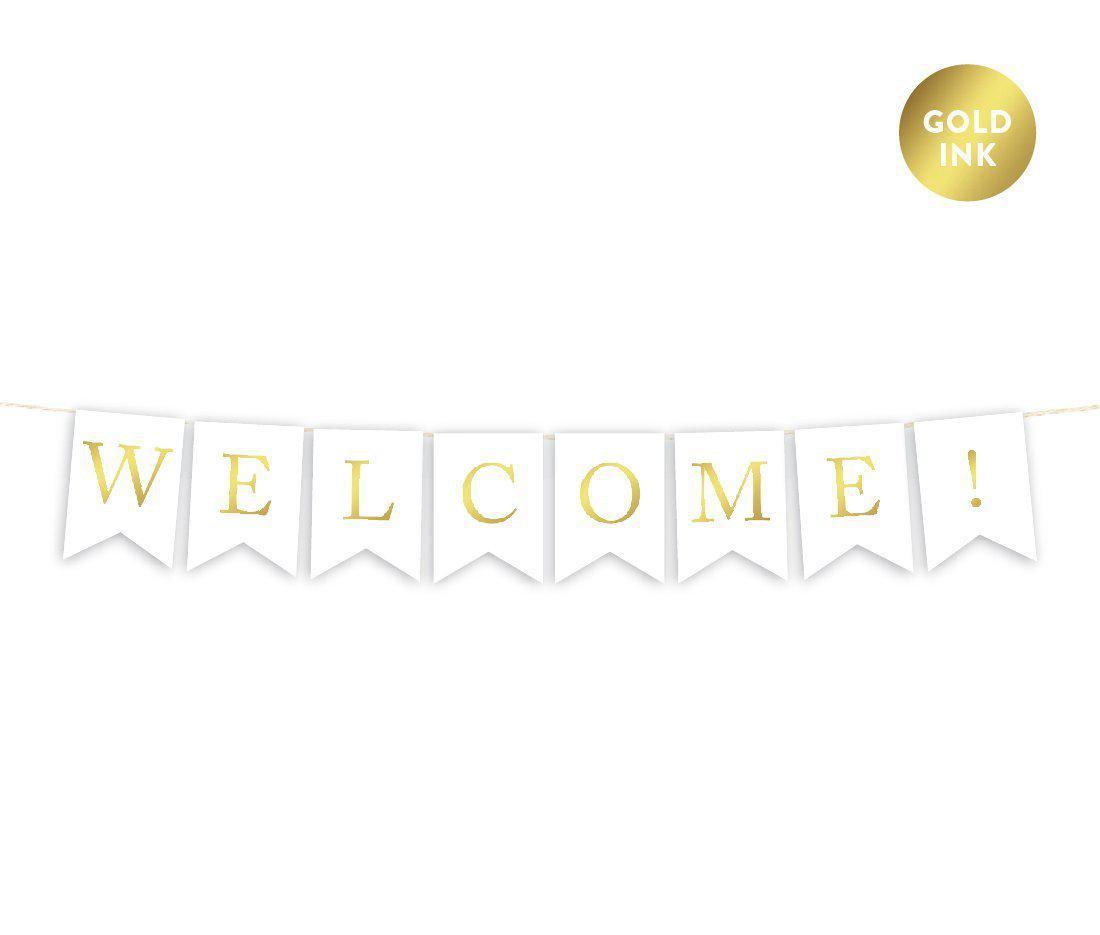 Gold Ink Pennant Party Banner-Set of 1-Andaz Press-Welcome!-