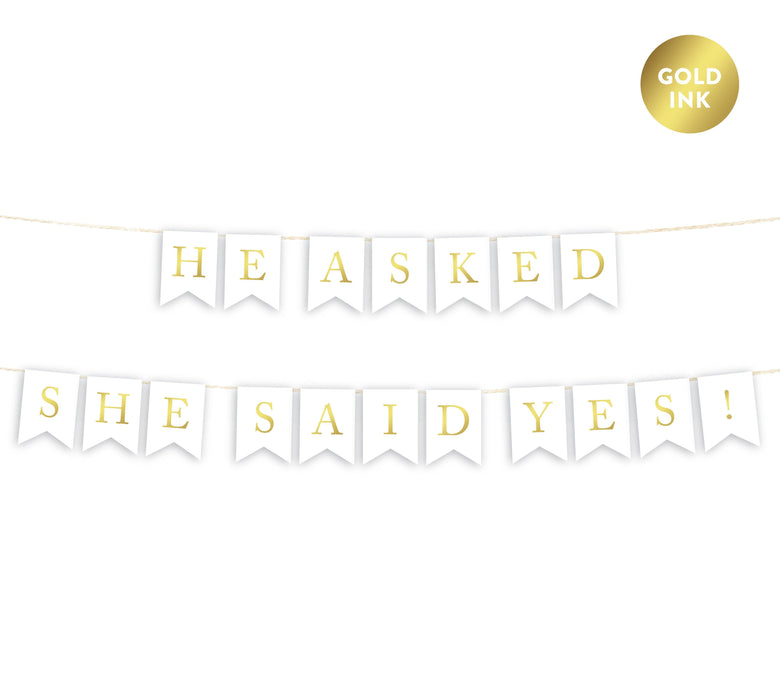 Gold Ink Wedding Pennant Party Banner-Set of 1-Andaz Press-He Asked, She Said Yes!-