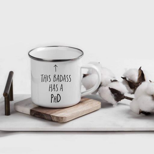 Graduation Stainless Steel Campfire Coffee Mug Gift, This Badass Has a PhD, Arrow Graphic-Set of 1-Andaz Press-