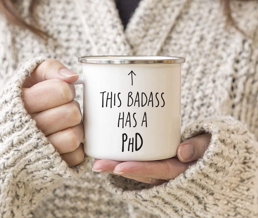 Graduation Stainless Steel Campfire Coffee Mug Gift, This Badass Has a PhD, Arrow Graphic-Set of 1-Andaz Press-