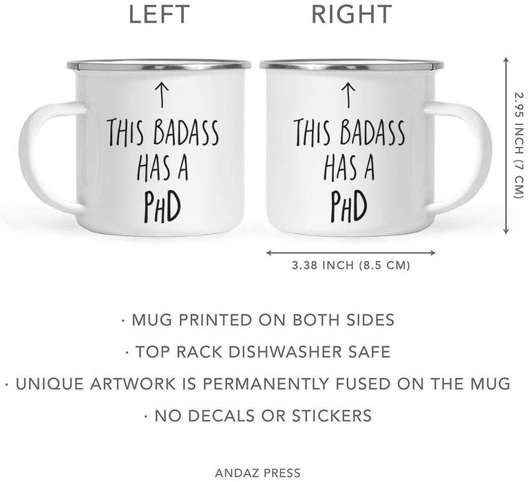 Graduation Stainless Steel Campfire Coffee Mug Gift, This Badass Has a PhD, Arrow Graphic-Set of 1-Andaz Press-