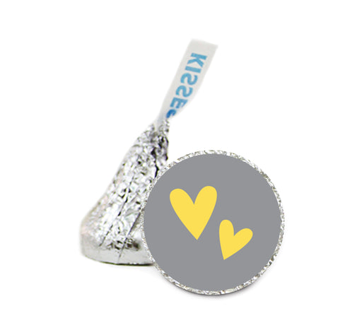 Gray Double Hearts Wedding Hershey's Kisses Stickers-Set of 216-Andaz Press-Yellow-
