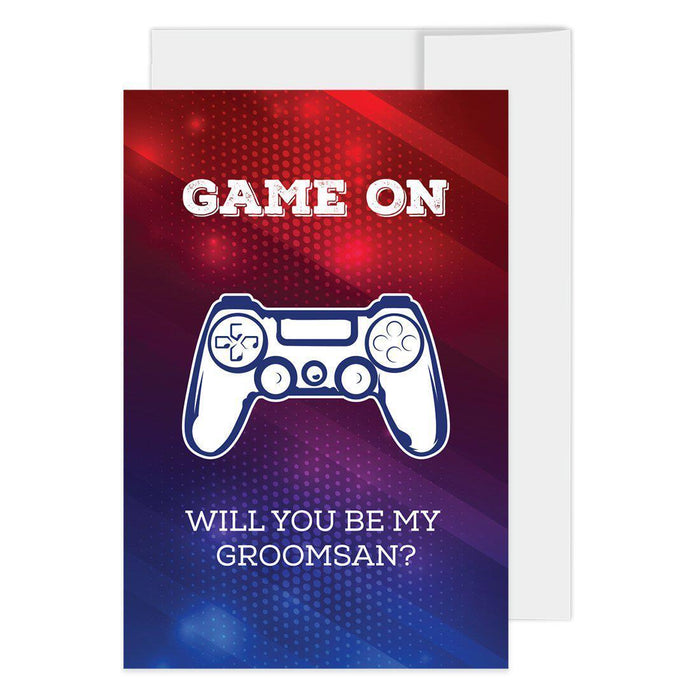 Groomsmen Proposal Cards with Envelopes, Your Service Is Required As A Groomsman-Set of 16-Andaz Press-Game On Will You Be My Groomsman-