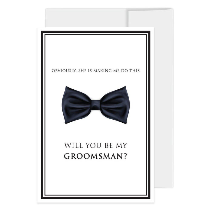 Groomsmen Proposal Cards with Envelopes, Your Service Is Required As A Groomsman-Set of 16-Andaz Press-Obviously She Is Making Me Do This-