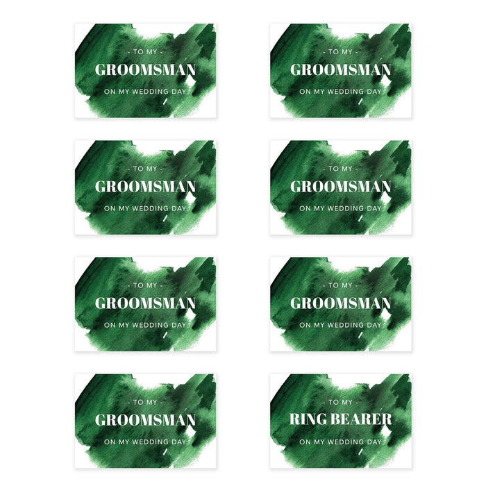 Groomsmen Wedding Day Gift Cards with Envelopes, On My Wedding Day Cards, Ring Bearer Thank You Cards-Set of 8-Andaz Press-Eucalyptus Leaves-