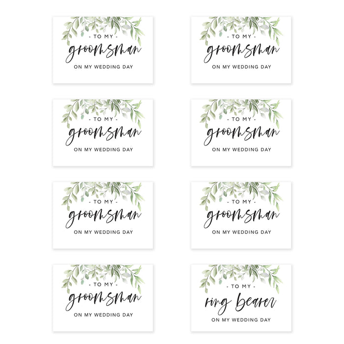 Groomsmen Wedding Day Gift Cards with Envelopes, On My Wedding Day Cards, Ring Bearer Thank You Cards-Set of 8-Andaz Press-Eucalyptus Leaves-