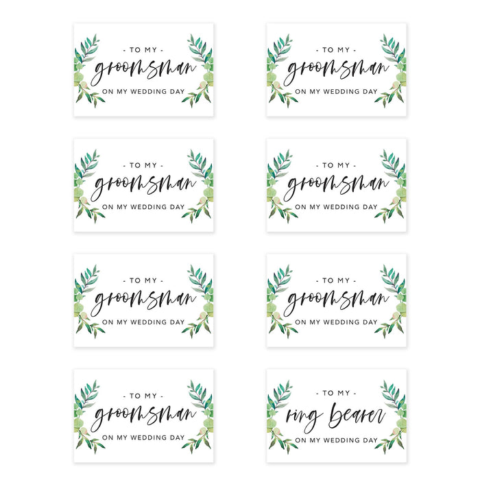 Groomsmen Wedding Day Gift Cards with Envelopes, On My Wedding Day Cards, Ring Bearer Thank You Cards-Set of 8-Andaz Press-Eucalyptus Leaves-