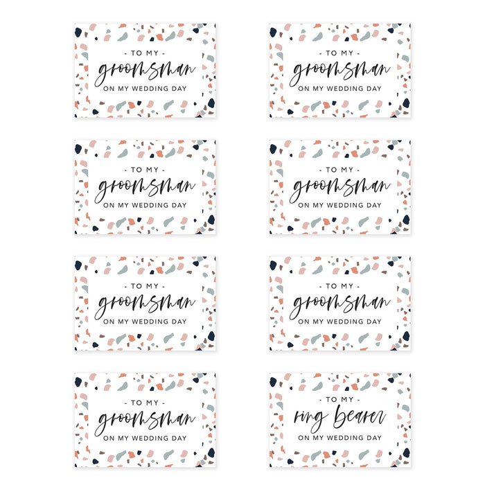 Groomsmen Wedding Day Gift Cards with Envelopes, On My Wedding Day Cards, Ring Bearer Thank You Cards-Set of 8-Andaz Press-Eucalyptus Leaves-