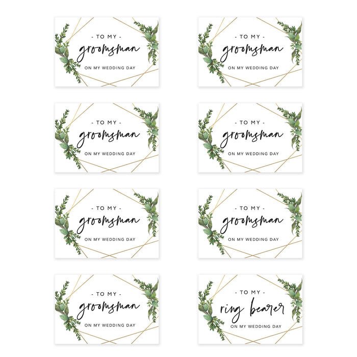 Groomsmen Wedding Day Gift Cards with Envelopes, On My Wedding Day Cards, Ring Bearer Thank You Cards-Set of 8-Andaz Press-Eucalyptus Leaves-