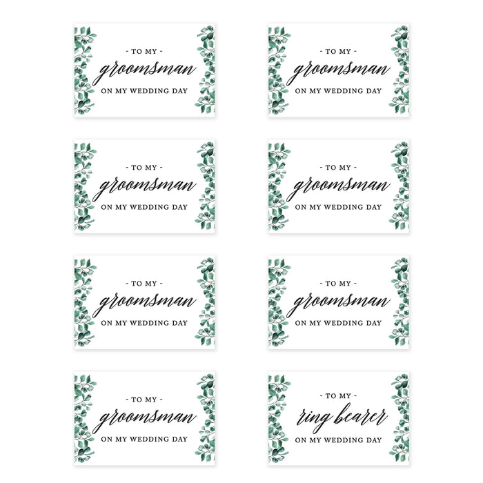 Groomsmen Wedding Day Gift Cards with Envelopes, On My Wedding Day Cards, Ring Bearer Thank You Cards-Set of 8-Andaz Press-Eucalyptus Leaves-