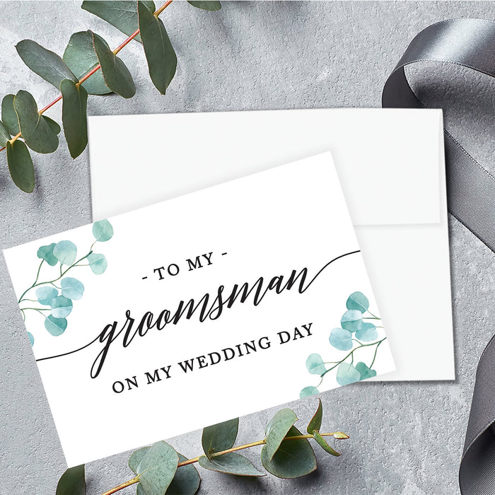 Groomsmen Wedding Day Gift Cards with Envelopes, On My Wedding Day Cards, Ring Bearer Thank You Cards-Set of 8-Andaz Press-Eucalyptus Leaves-
