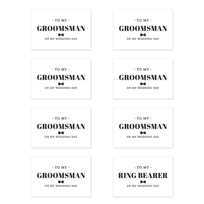 Groomsmen Wedding Day Gift Cards with Envelopes, On My Wedding Day Cards, Ring Bearer Thank You Cards-Set of 8-Andaz Press-Bow Tie-