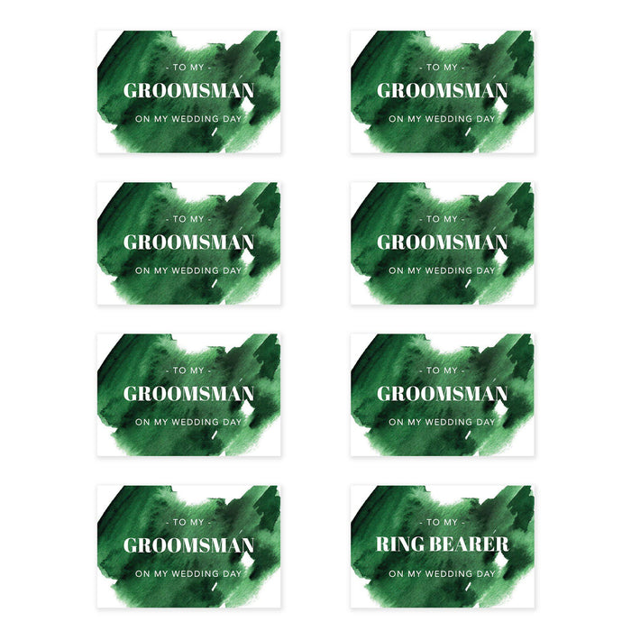 Groomsmen Wedding Day Gift Cards with Envelopes, On My Wedding Day Cards, Ring Bearer Thank You Cards-Set of 8-Andaz Press-Emerald Green Brushstroke-