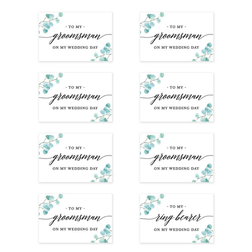 Groomsmen Wedding Day Gift Cards with Envelopes, On My Wedding Day Cards, Ring Bearer Thank You Cards-Set of 8-Andaz Press-Eucalyptus Leaves-