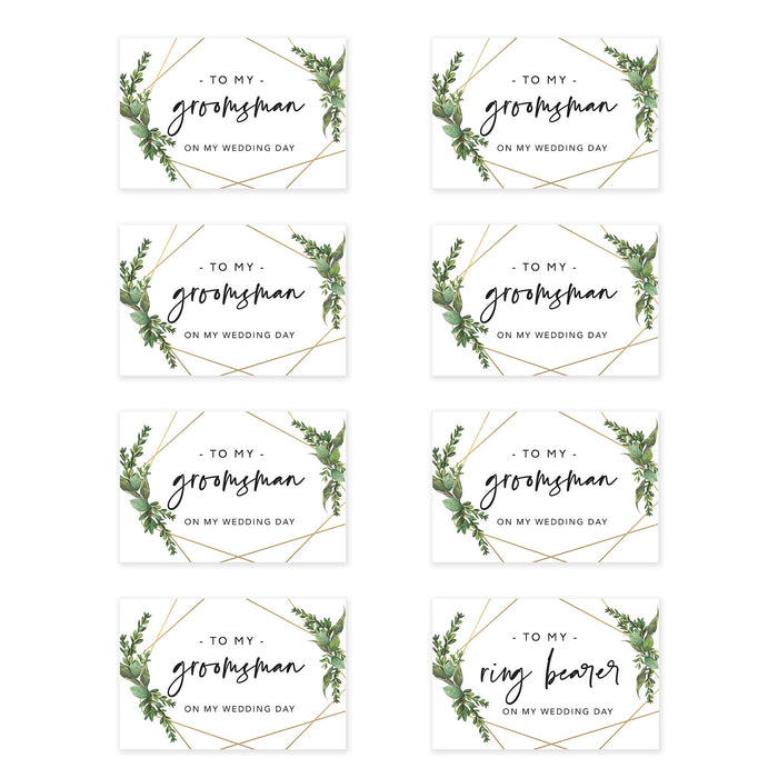 Groomsmen Wedding Day Gift Cards with Envelopes, On My Wedding Day Cards, Ring Bearer Thank You Cards-Set of 8-Andaz Press-Geometric Greenery-