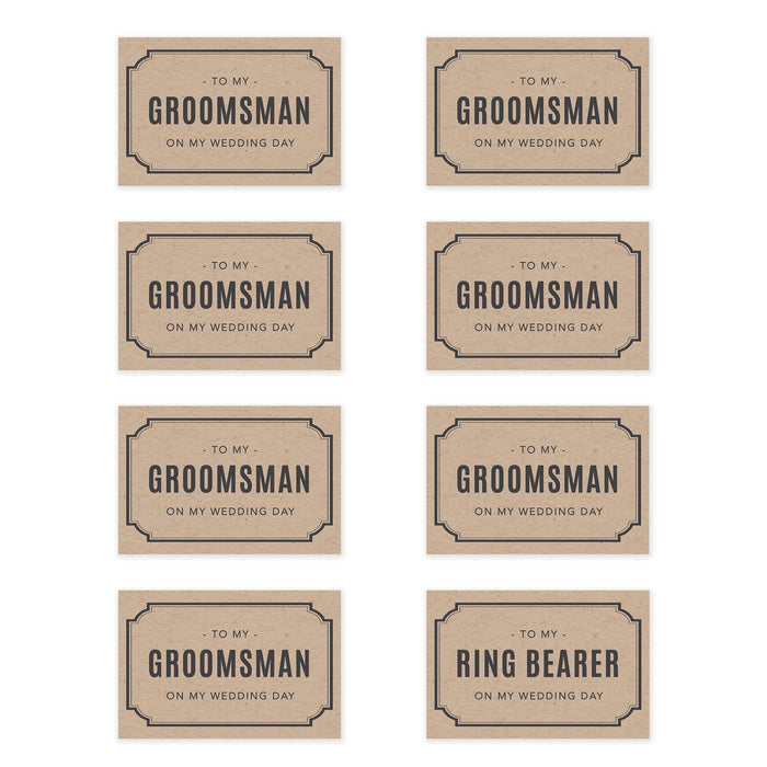 Groomsmen Wedding Day Gift Cards with Envelopes, On My Wedding Day Cards, Ring Bearer Thank You Cards-Set of 8-Andaz Press-Kraft Brown Art Deco-
