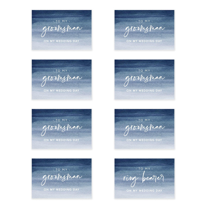 Groomsmen Wedding Day Gift Cards with Envelopes, On My Wedding Day Cards, Ring Bearer Thank You Cards-Set of 8-Andaz Press-Navy Blue Ombre-