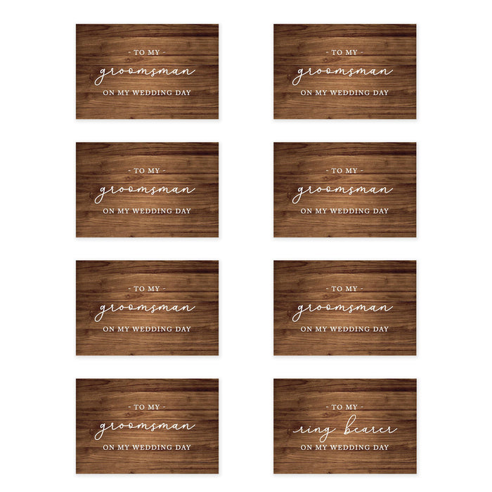 Groomsmen Wedding Day Gift Cards with Envelopes, On My Wedding Day Cards, Ring Bearer Thank You Cards-Set of 8-Andaz Press-Rustic Wood-
