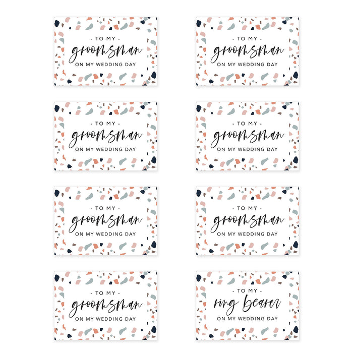 Groomsmen Wedding Day Gift Cards with Envelopes, On My Wedding Day Cards, Ring Bearer Thank You Cards-Set of 8-Andaz Press-Terrazzo-