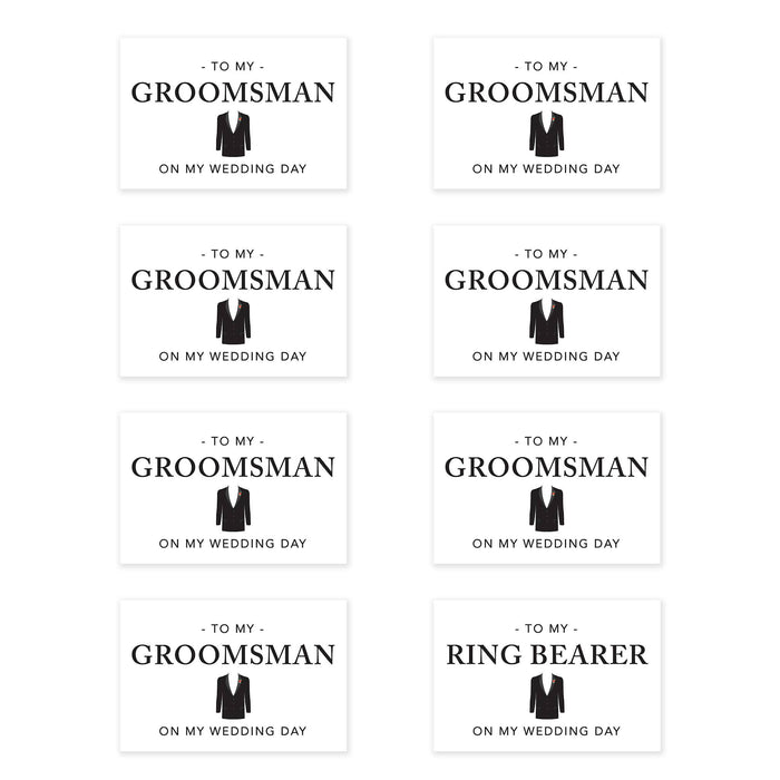 Groomsmen Wedding Day Gift Cards with Envelopes, On My Wedding Day Cards, Ring Bearer Thank You Cards-Set of 8-Andaz Press-Tuxedo-