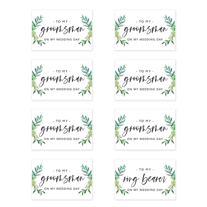 Groomsmen Wedding Day Gift Cards with Envelopes, On My Wedding Day Cards, Ring Bearer Thank You Cards-Set of 8-Andaz Press-Watercolor Leaves-