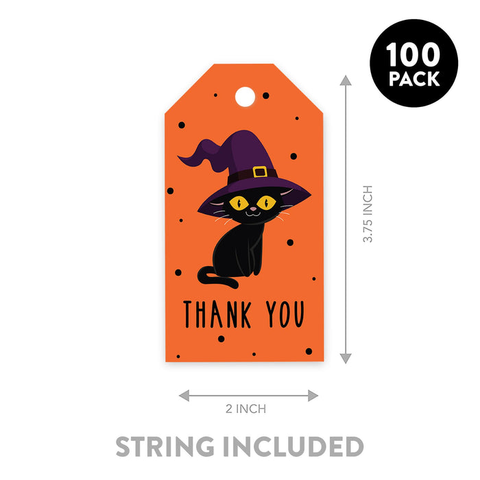 Halloween Gift Tags With String For Kids Gift Bags Candy Packaging Supplies Baking Wrapping-Set of 100-Andaz Press-Black Cat-