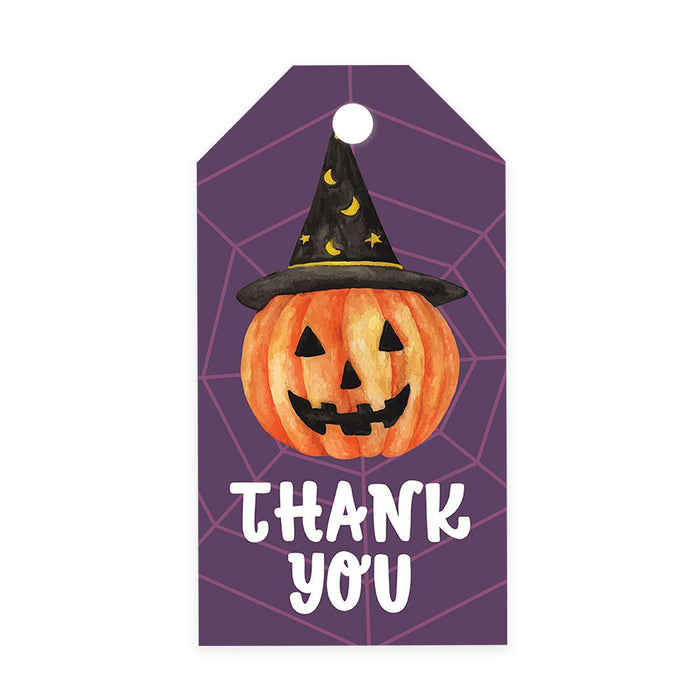 Halloween Gift Tags With String For Kids Gift Bags Candy Packaging Supplies Baking Wrapping-Set of 100-Andaz Press-Cute Pumpkin with Witch Hat-