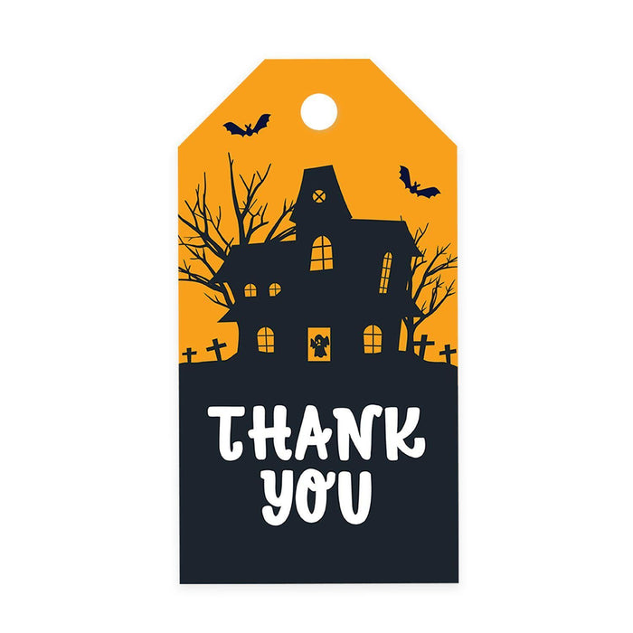 Halloween Gift Tags With String For Kids Gift Bags Candy Packaging Supplies Baking Wrapping-Set of 100-Andaz Press-Haunted House-