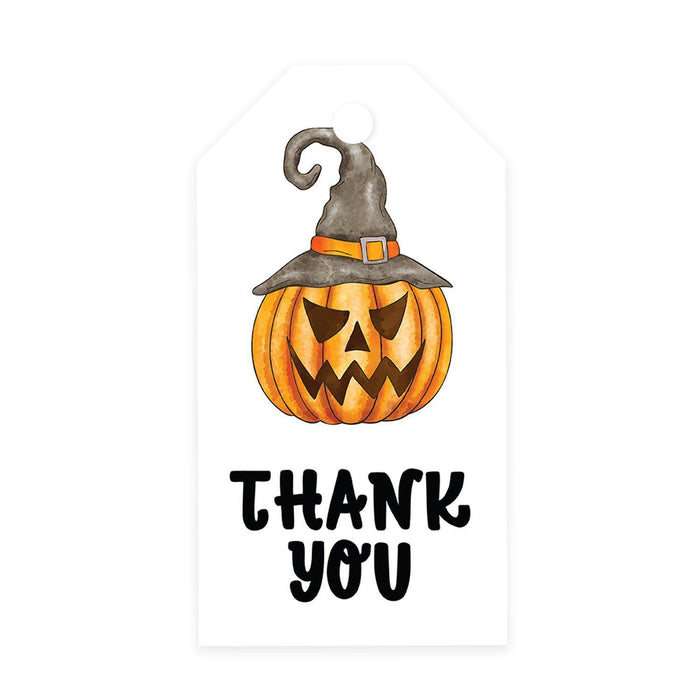 Halloween Gift Tags With String For Kids Gift Bags Candy Packaging Supplies Baking Wrapping-Set of 100-Andaz Press-Pumpkin WIth Witch Hat-