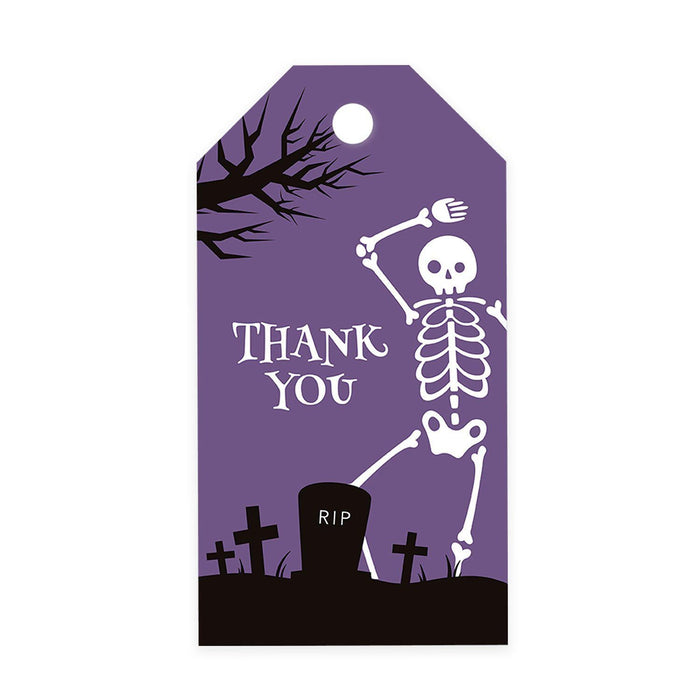Halloween Gift Tags With String For Kids Gift Bags Candy Packaging Supplies Baking Wrapping-Set of 100-Andaz Press-Skeleton in Graveyard-