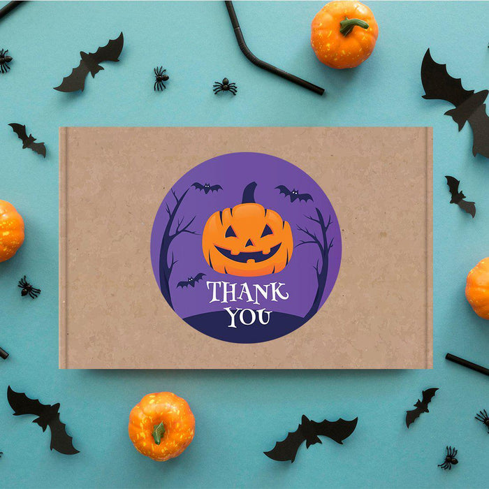 Halloween Thank You Stickers Labels For Kids Treat Bags Goodie, Halloween Party Favors-Set of 120-Andaz Press-Happy Jack O' Lantern-