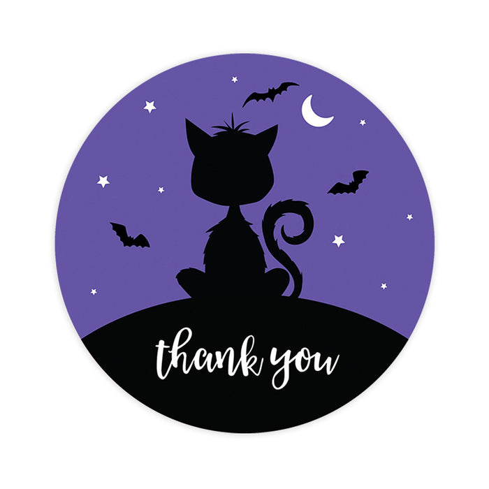 Halloween Thank You Stickers Labels For Kids Treat Bags Goodie, Halloween Party Favors-Set of 120-Andaz Press-Black Cat and Bats-