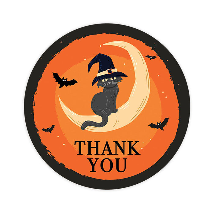 Halloween Thank You Stickers Labels For Kids Treat Bags Goodie, Halloween Party Favors-Set of 120-Andaz Press-Cat on Crescent Moon-