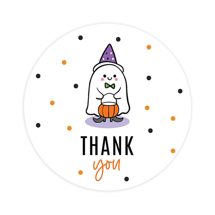 Halloween Thank You Stickers Labels For Kids Treat Bags Goodie, Halloween Party Favors-Set of 120-Andaz Press-Cute Ghost with Hat-