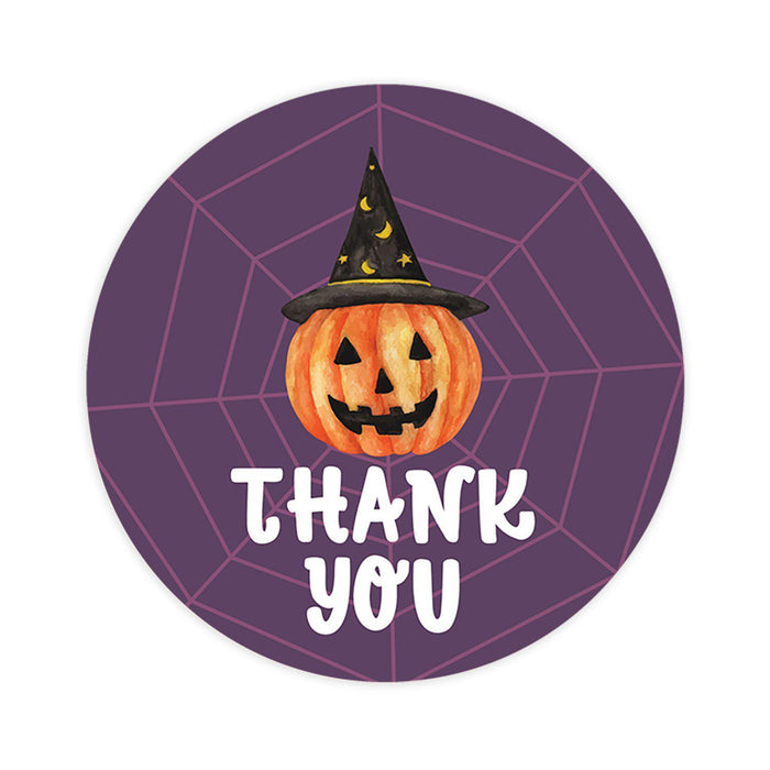 Halloween Thank You Stickers Labels For Kids Treat Bags Goodie, Halloween Party Favors-Set of 120-Andaz Press-Cute Pumpkin with Witch Hat-