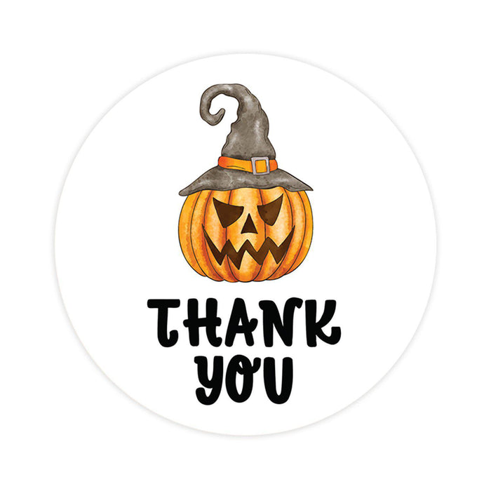 Halloween Thank You Stickers Labels For Kids Treat Bags Goodie, Halloween Party Favors-Set of 120-Andaz Press-Pumpkin WIth Witch Hat-