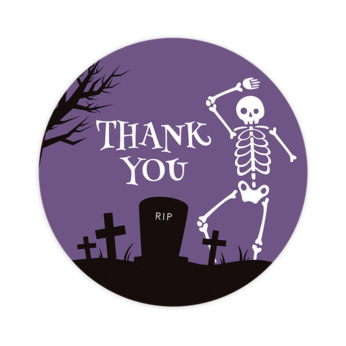 Halloween Thank You Stickers Labels For Kids Treat Bags Goodie, Halloween Party Favors-Set of 120-Andaz Press-Skeleton in Graveyard-