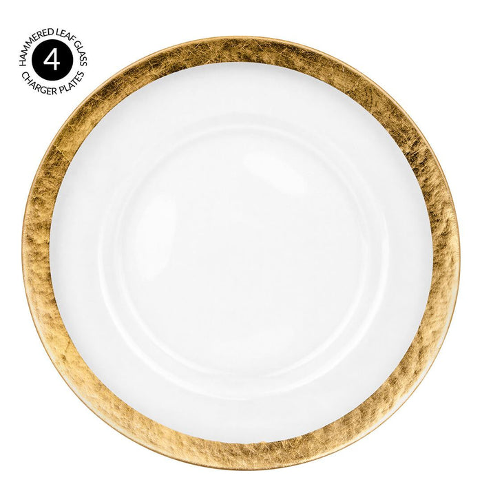 Hammered Leaf Glass Charger Plates-Set of 4-Koyal Wholesale-Gold-