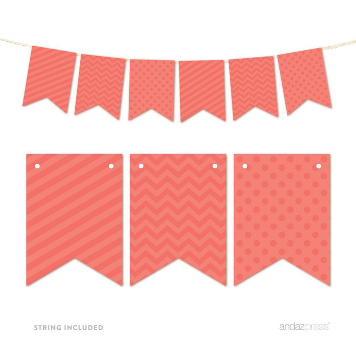 Hanging Pennant Banner Party Garland Decor-Set of 21-Andaz Press-Deep Coral-