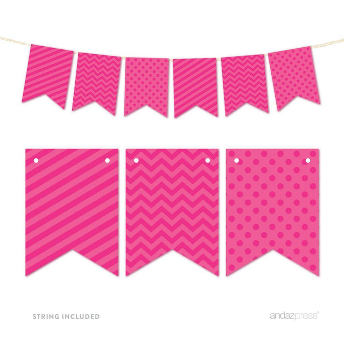 Hanging Pennant Banner Party Garland Decor-Set of 21-Andaz Press-Fuchsia-