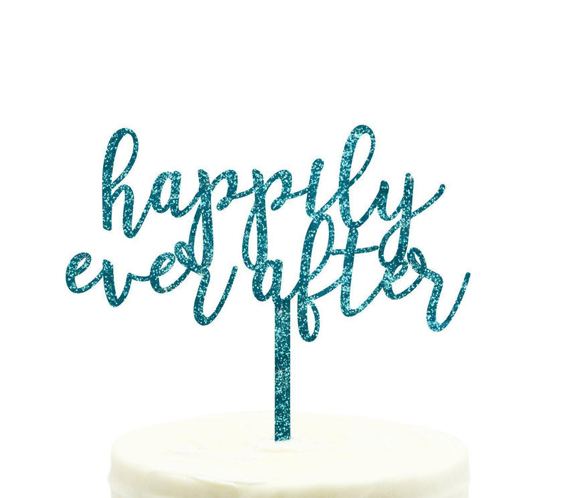 Happily Ever After Glitter Acrylic Wedding Cake Toppers-Set of 1-Andaz Press-Aqua-