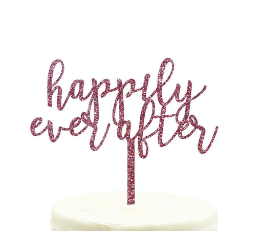 Happily Ever After Glitter Acrylic Wedding Cake Toppers-Set of 1-Andaz Press-Pink-