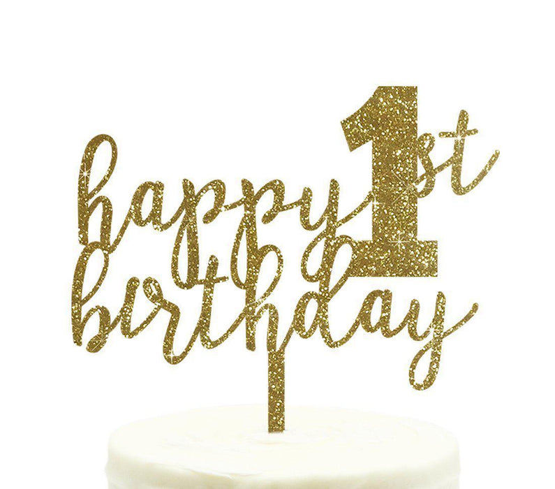 Happy 1st Birthday Glitter Acrylic Cake Toppers-Set of 1-Andaz Press-Gold-